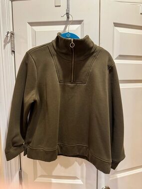 Talbot's XL-Petite Olive Green Quarter-Zip Pullover Sweatshirt